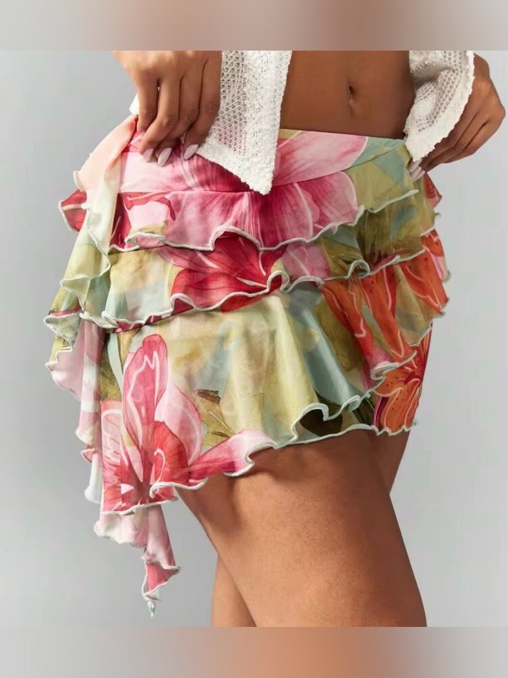 Floral Ruffle Mini Skirt